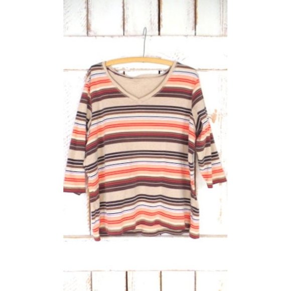90s brown black peach striped cotton boxy pullover - Picture 3 of 5